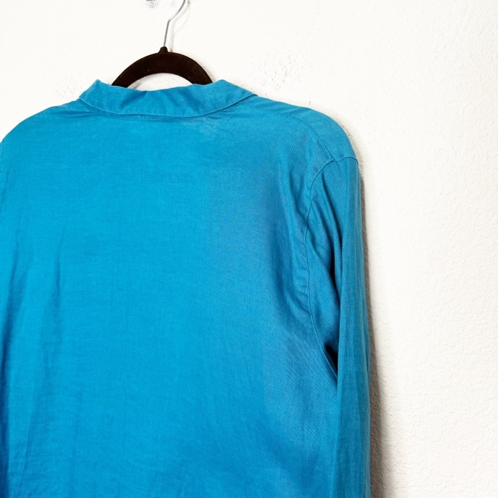 J. Jill Love Linen Tahitian Teal Popover Button Tunic Top Blouse - Picture 7 of 10